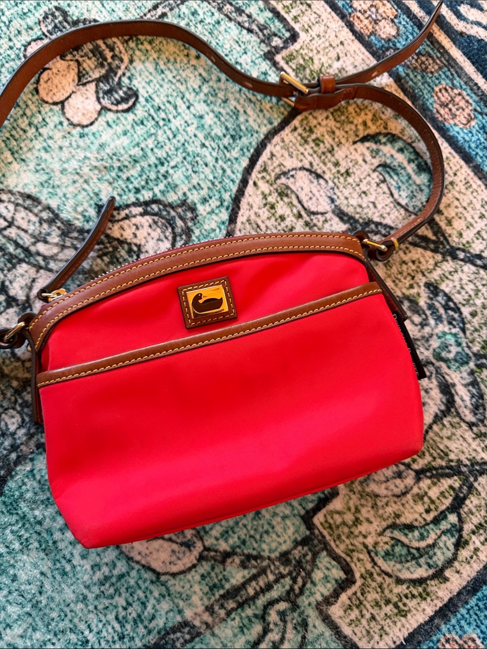 Dooney & Bourke Red Crossbody with Brown Leather Trim